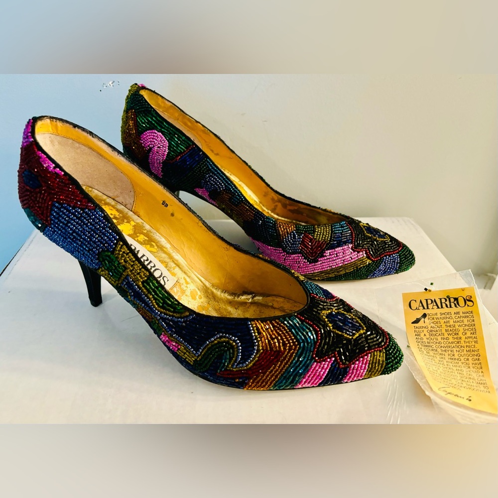 CAPARROS Multicolored Beaded Pumps w/ 3” Heels Size 9 - Picture 2 of 6
